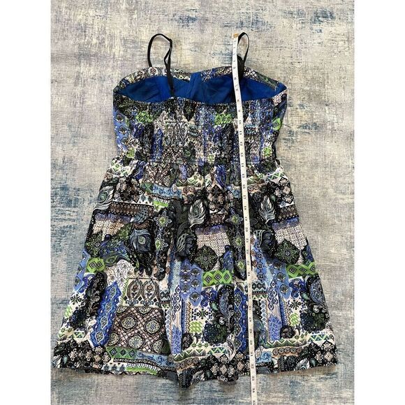 It's Pink Blue Green White Mixed Print Boho Mini Dress w Pockets Large - Picture 4 of 9